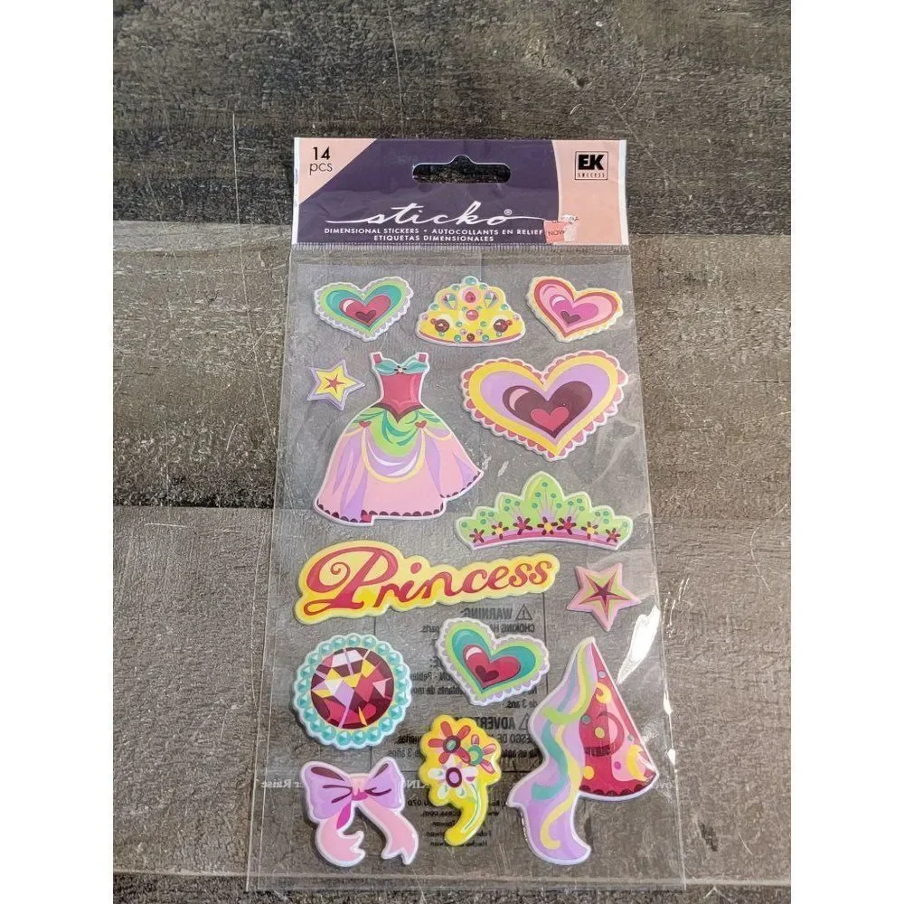Pink puff princess sticker set pack heart bow‎ dress